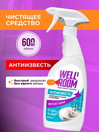 Чистящее средство для ванной, Wellroom, Антиизвесть, спрей, 600 мл, спрей-пена