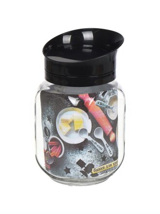 Банка для сыпучих продуктов, стекло, 0.9 л, с пластиковой крышкой-дозатором, 00975-00001, черная