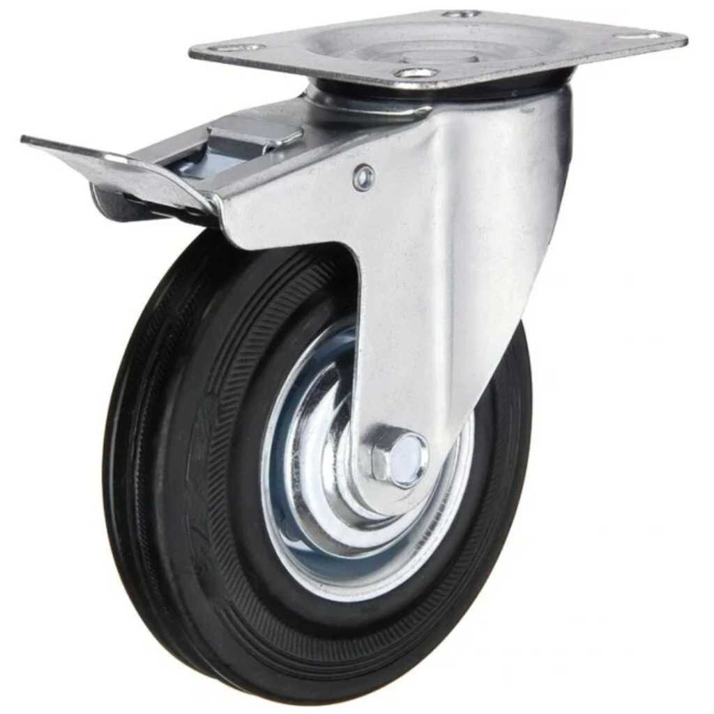 Колесо промышленное резина PR, 100 мм, SCB 42, с тормозом, Мави-про колесо для оборудования поворотное standers с тормозом отверстие под штифт 30 мм до 40 кг серый