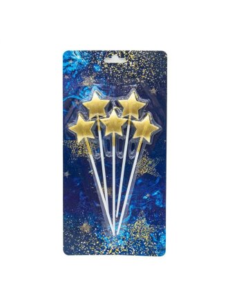 Свечи для торта, 2.5 см, Звезды, на длинных шпажках, золото,Ч53134