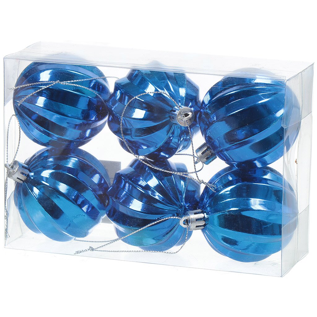 Елочный шар Волны, 6 шт, синий, пластик, 76012
