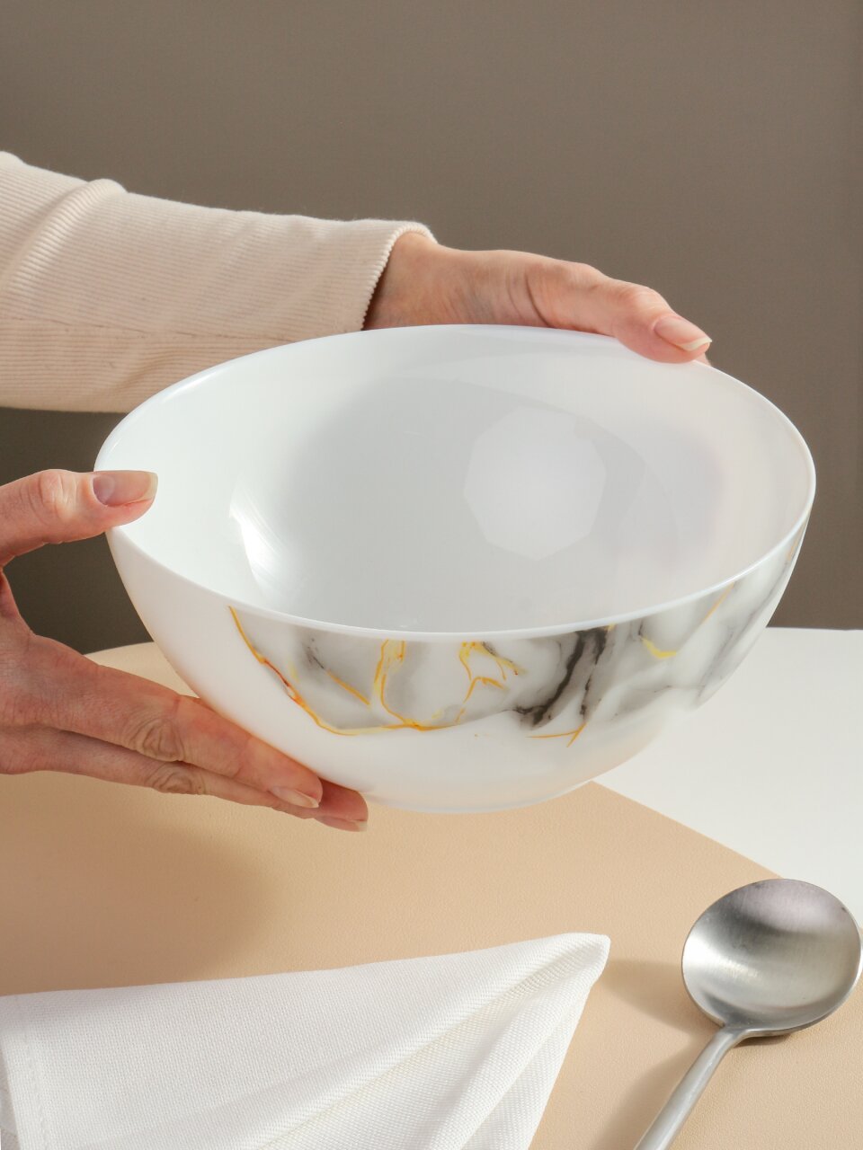 Салатник стеклокерамика, круглый, 20х8.3 см, 1.5 л, Флюид, Daniks, серый