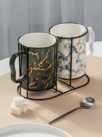 Набор чайный керамика, 2 шт, 400 мл, на подставке, B060534, металлическая подставка