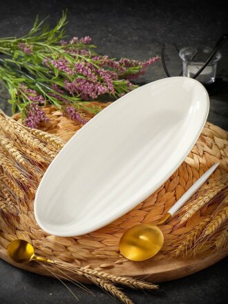 Блюдо керамика, овальное, 30 см, белое, Грейс, Daniks, Y6-6001/Y4-9169