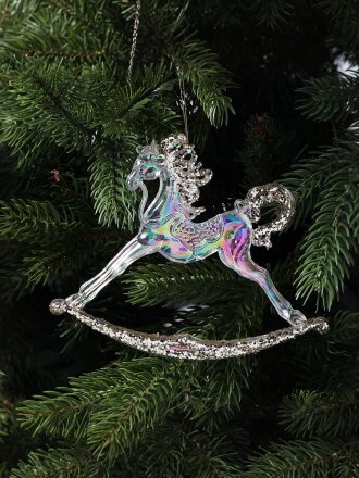 Елочное украшение Лошадь, прозрачный с золотом, 11х14 см, пластик, Y4-9501