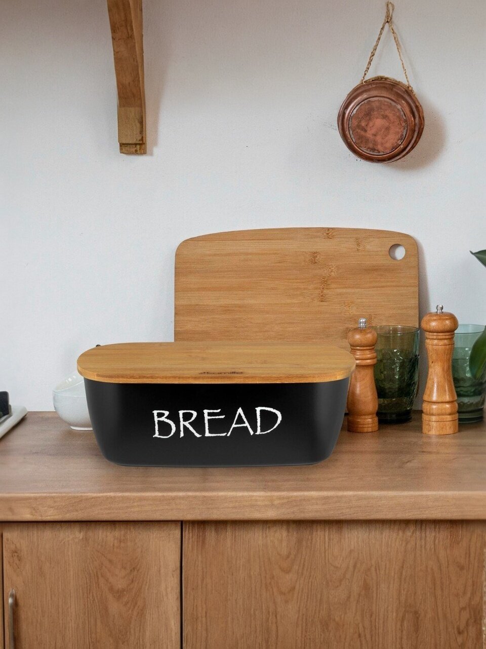 Хлебница бамбук/бамбук крышка, 36х20.2х13.5 см, черная, Kamille, 1132B