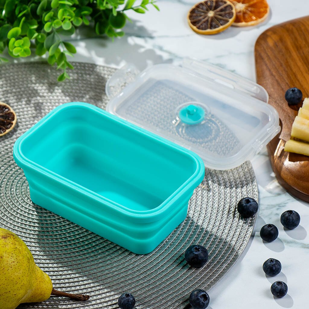 Контейнер пищевой пластик, 0.5 л, голубой, складной, Y4-6487 складной силиконовый контейнер mallony