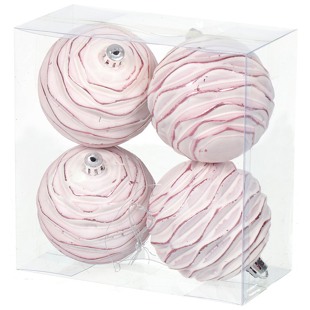 Елочный шар 4 шт, rose pink, 8 см, пластик, SYQC-0121119