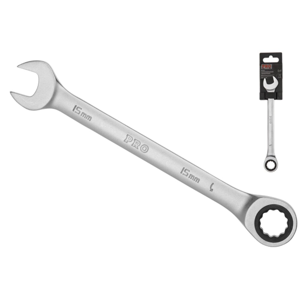 Ключ комбинированный трещоточный, Pro Startul, 15 мм, сатинированный, PRO-7015 ключ комбинированный трещоточный pro startul 12 мм сатинированный pro 7012