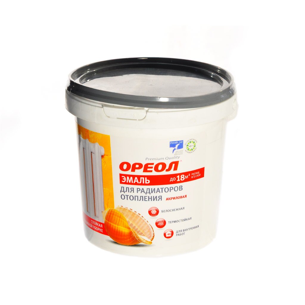 Эмаль Ореол, для радиаторов, термостойкая, акриловая, матовая, белая, 1.1 кг