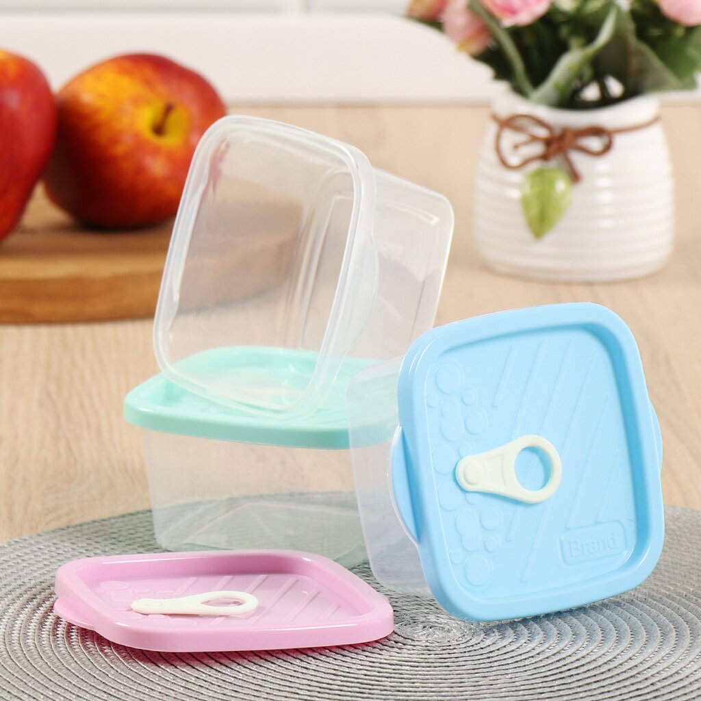 Контейнер пластик, 0.4 л, 3 шт, квадратный, H28