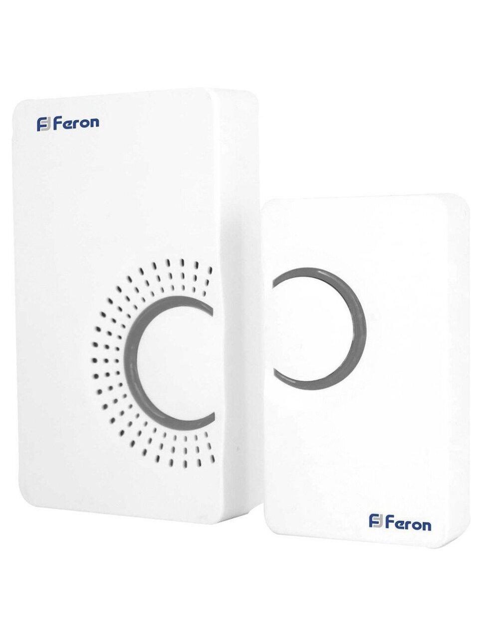 Звонок дверной беспроводной, на батарейках, 36 мелодий, кнопка IP 20, 2 х 1.5 В, ААА, белый, серый, Feron, Е373, 23686