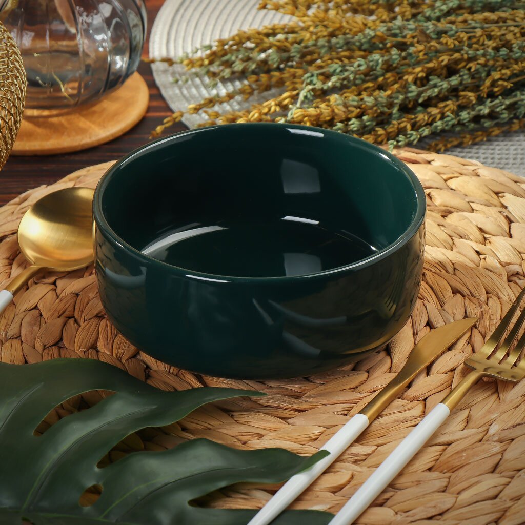 Салатник керамика, круглый, 15х6 см, 0.9 л, Эмеральд, Daniks, Y4-7613, зеленый салатник керамика круглый 18 см 0 6 л олива daniks