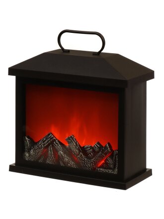 Фонарь декоративный 30х28х13 см, USB шнур, АА 3шт, пластик, стекло, Камин, M120017