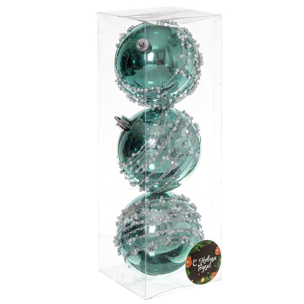 Елочный шар 3 шт, светло-зеленый, 8 см, пластик, SY19STB-055DG