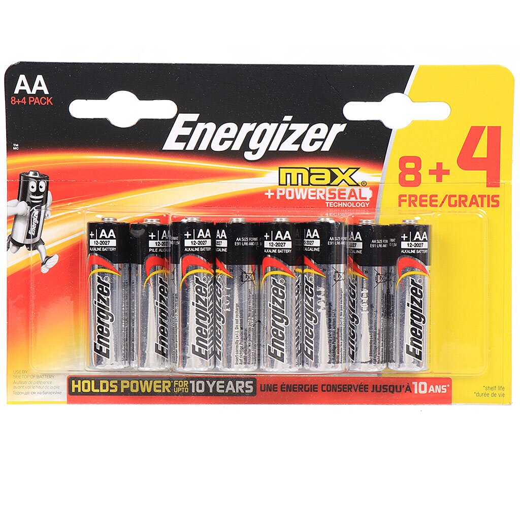 Батарейка Energizer MAX АА LR6/E91 BP12 8+4 RU, 12 шт