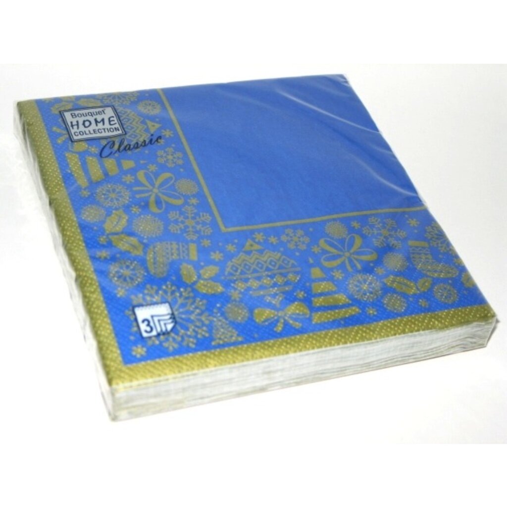 Салфетки Home Collection Classic, Золото на синем, 20 шт, 3 слоя, 33х33 см