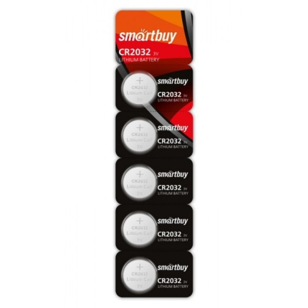 Батарейка Smartbuy, CR2032, Lithium, литиевая, блистер, 5 шт, SBBL-2032-5B батарейка smartbuy cr2025 lithium литиевая 3 в блистер 5 шт sbbl 2025 5b