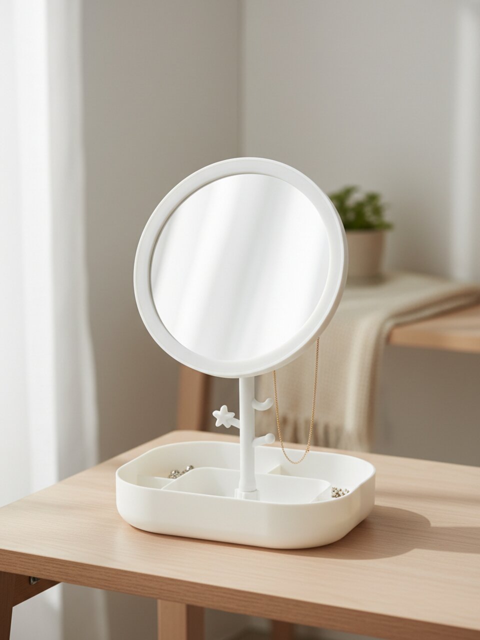 Зеркало настольное, 27.5х17.5 см, круглое, с подставкой, белое, Y4-11527