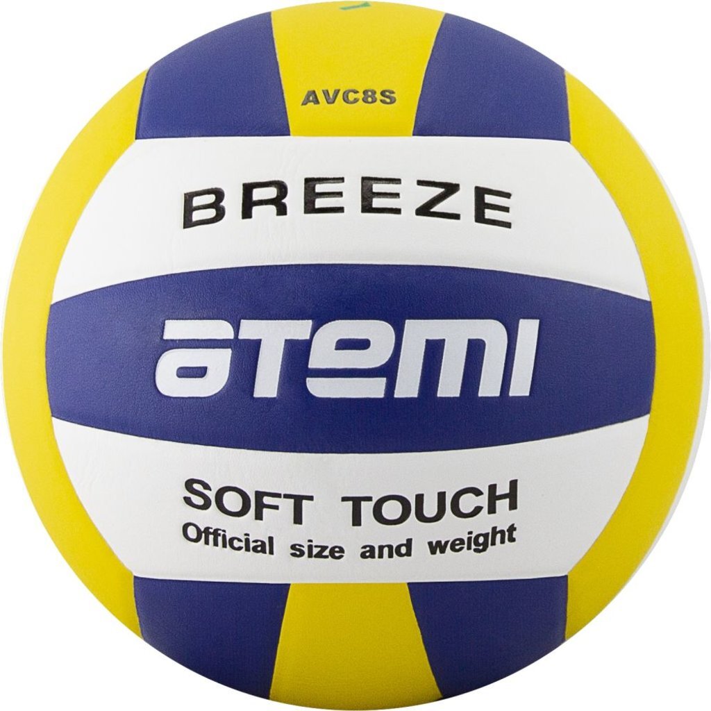 Мяч волейбольный Atemi BREEZE, синт.кожа Microfiber,син/жёлт/бел,18 п,клеен,окруж 65-67, 00000025220
