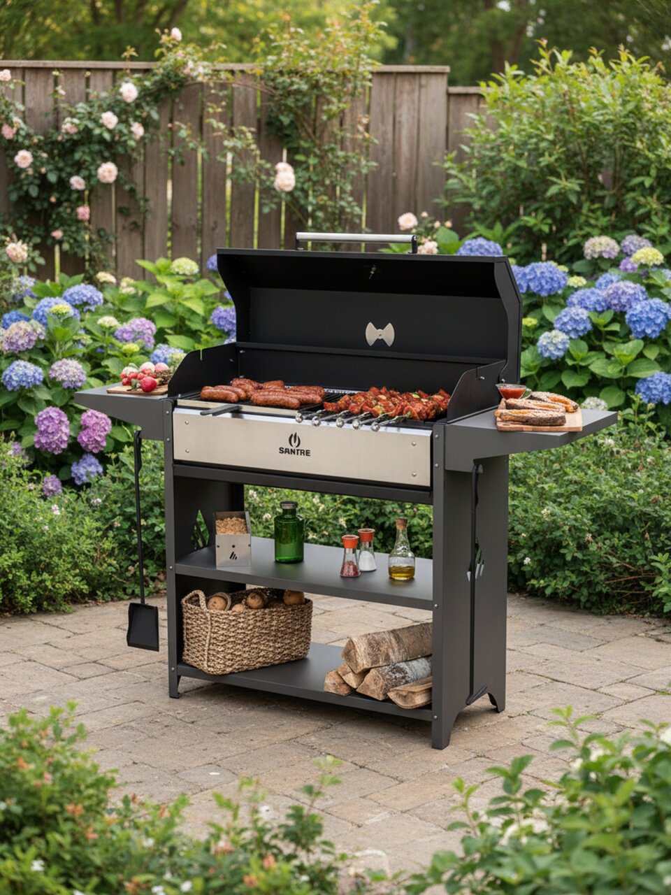 Мангал 1582х445х1110 мм, 3 мм, разборный, с крышкой, стационарный, гриль, складные полки, термоизоляция, Gratar, Professional, POB3000