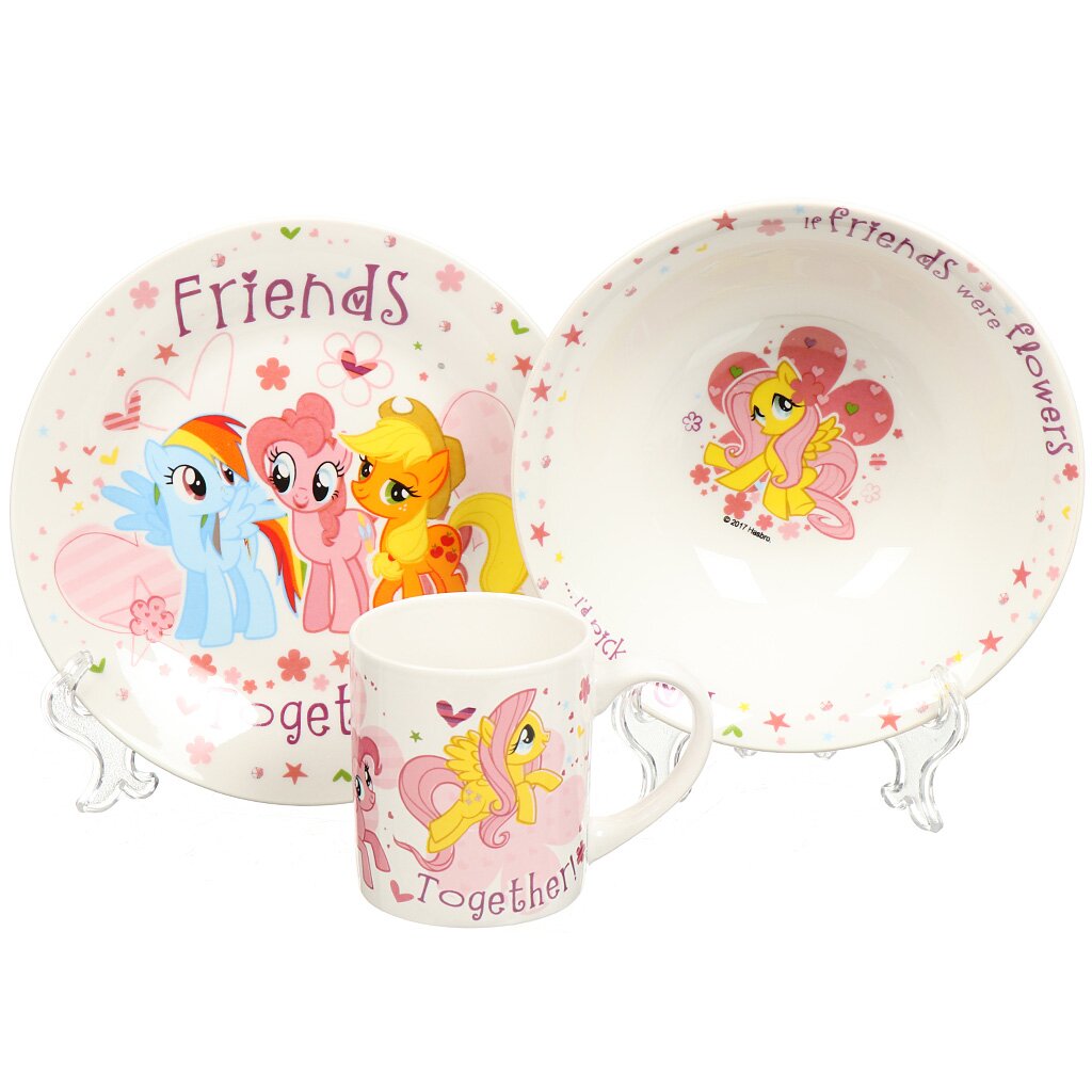 Набор детской посуды из керамики My Little Pony MLPS3-1, 3 предмета (кружка 240 мл, тарелка 190 мм, салатник 180 мм)
