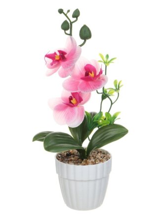 Цветок декоративный Орхидея, в кашпо, пластик, 3 цвета, 25 см, 597-287
