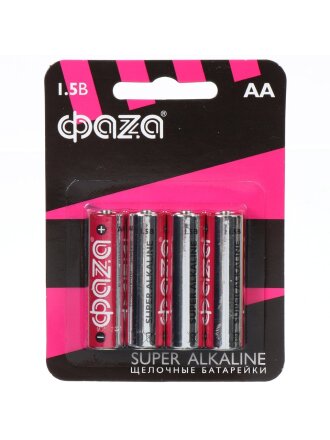 Батарейка ФАZА, АА (LR6, 15A), Super Alkaline, щелочная, 1.5 В, блистер, 4 шт, 5000285