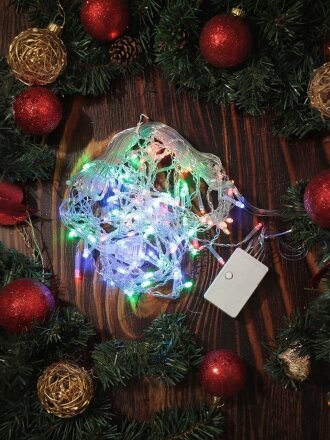 Гирлянда 100 ламп, 3х0.6 м, 8 режимов, Занавес, свет мультиколор, белая, в помещении, сетевая, SYDA-041938