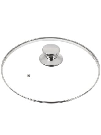 Крышка для посуды стекло, 28 см, Daniks, металлический обод, кнопка нержавеющая сталь, Д5728