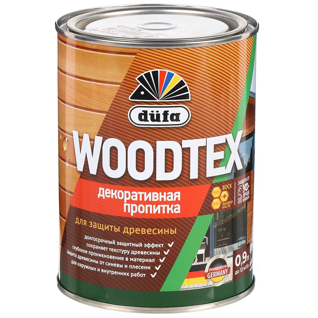 Пропитка Dufa, Woodtex, для дерева, защитная, орех, 0.9 л пропитка dufa woodtex для дерева защитная бес ная 0 9 л