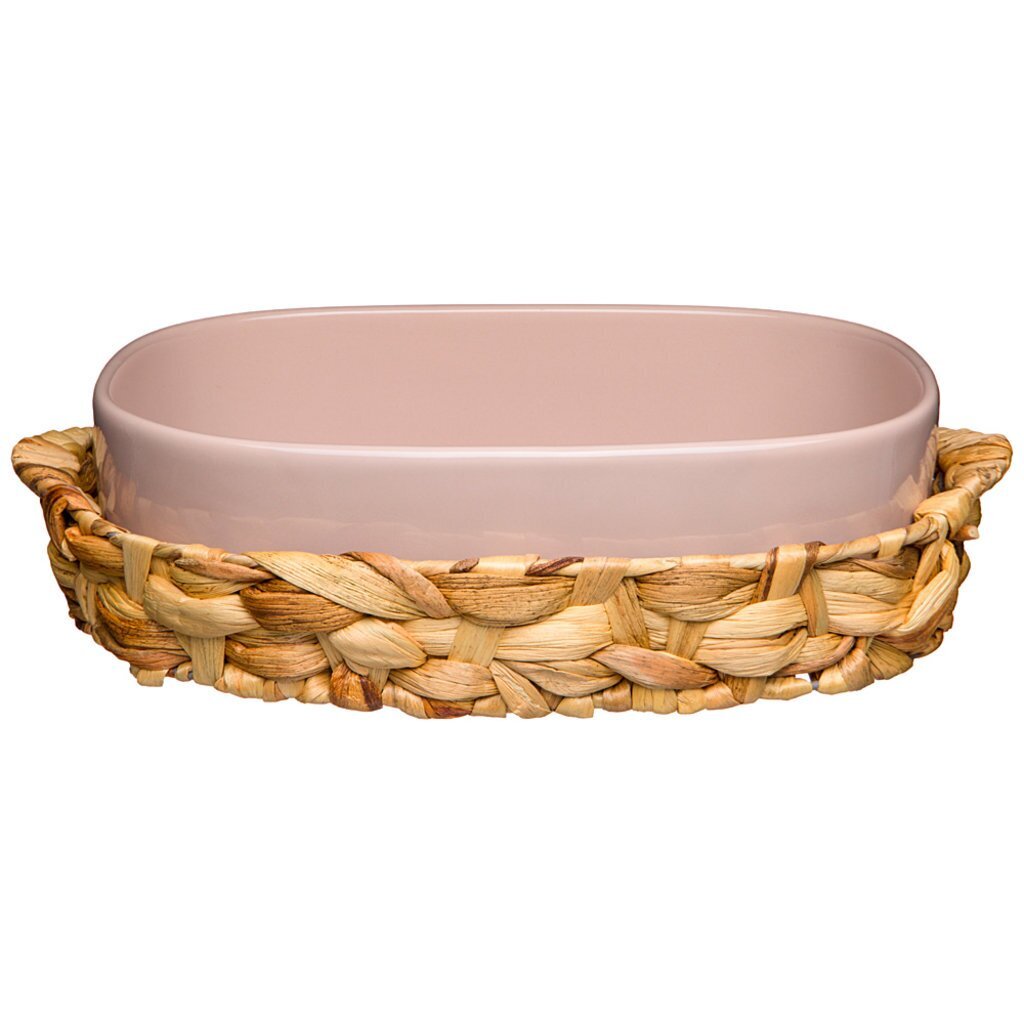 Блюдо фарфор, 25х33х9 см, 3 л, овальное, для запекания в плетеной корзине, пудровое, Bronco, Fusion, 263-1155