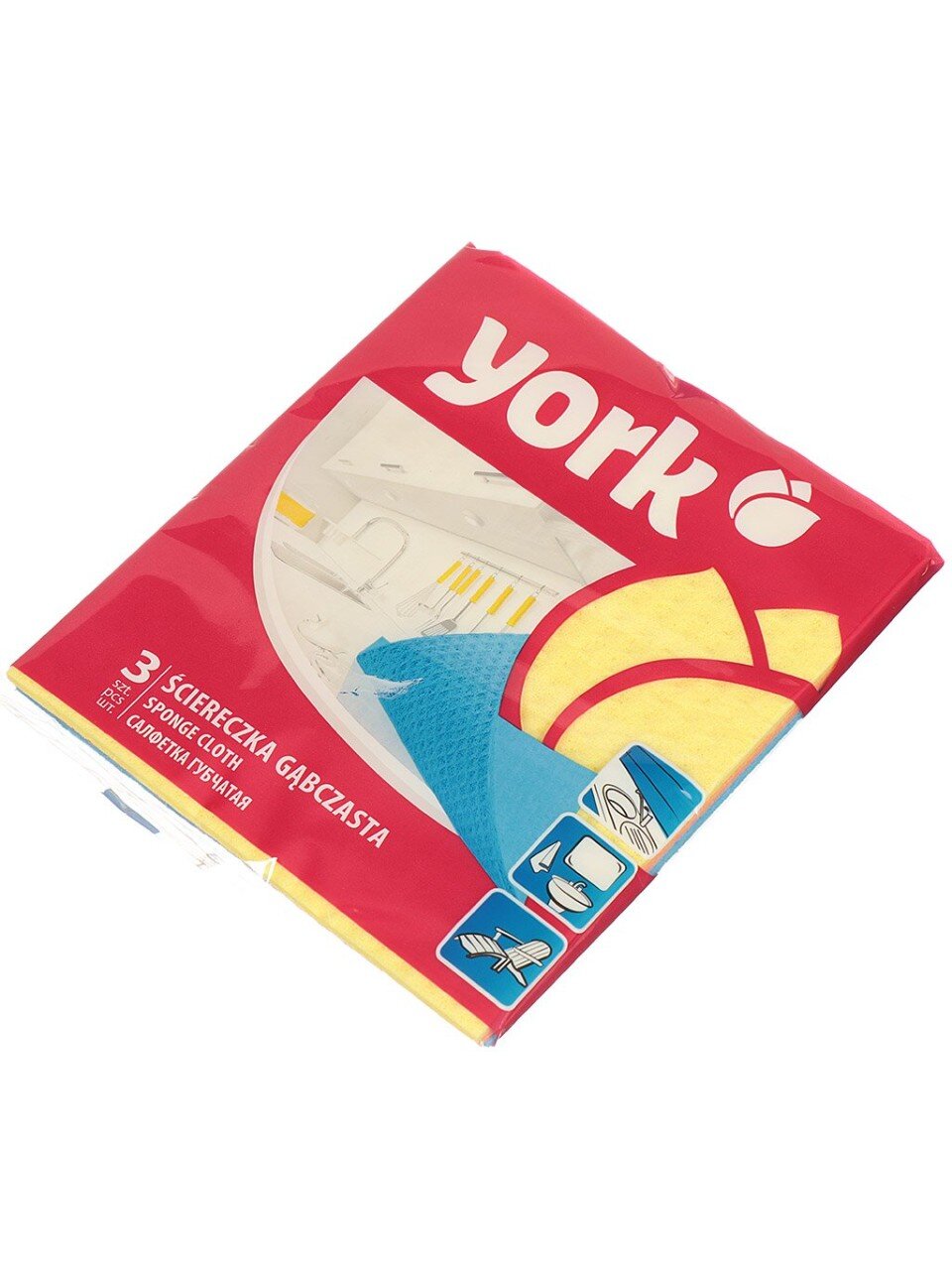 Салфетка бытовая для уборки, целлюлоза, 17.5х15.5 см, 3 шт, губчатая, York, 024010