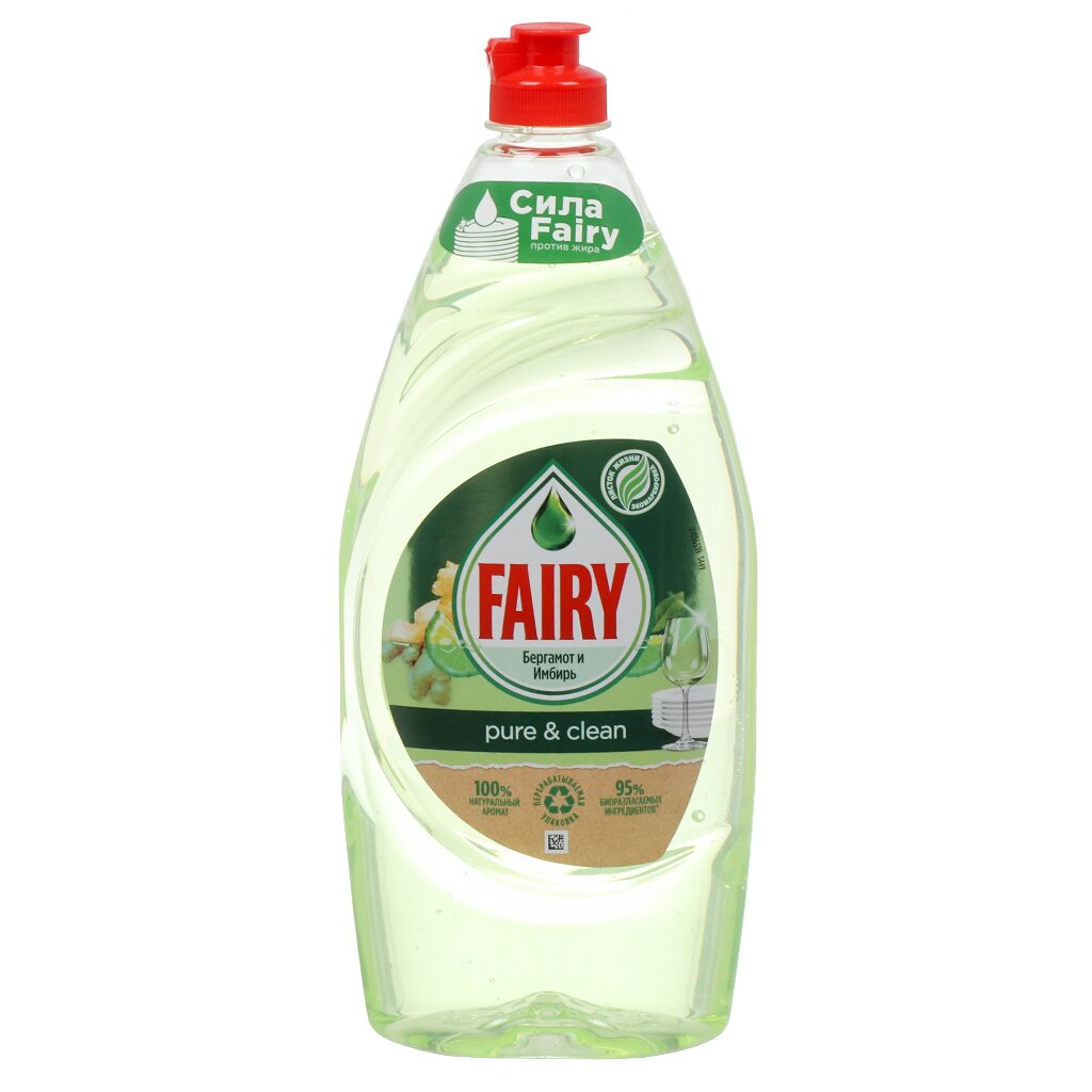 Средство для мытья посуды Fairy, Pure & Clean Бергамот и Имбирь, 900 мл