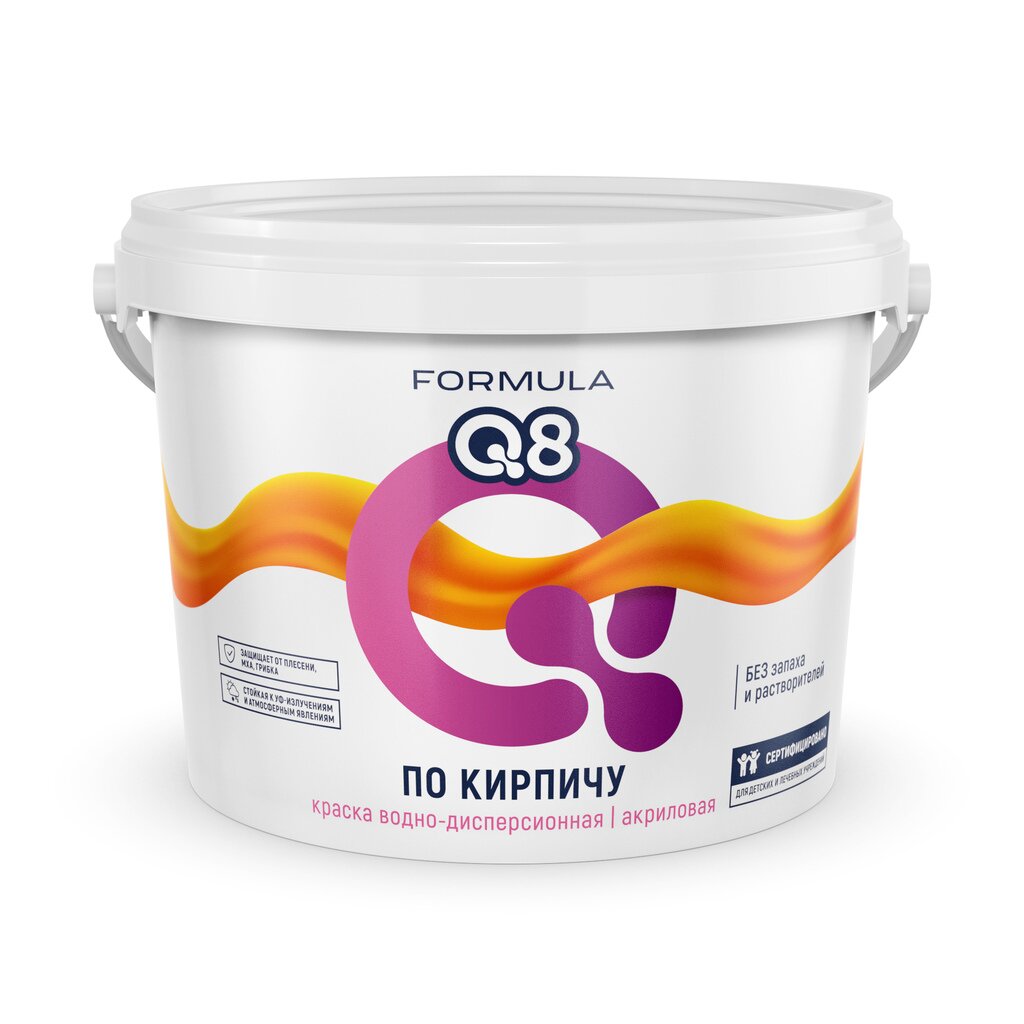 Краска воднодисперсионная, Formula Q8, акриловая, фасадный по кирпичу, влагостойкая, матовая, белая, 2.4 кг