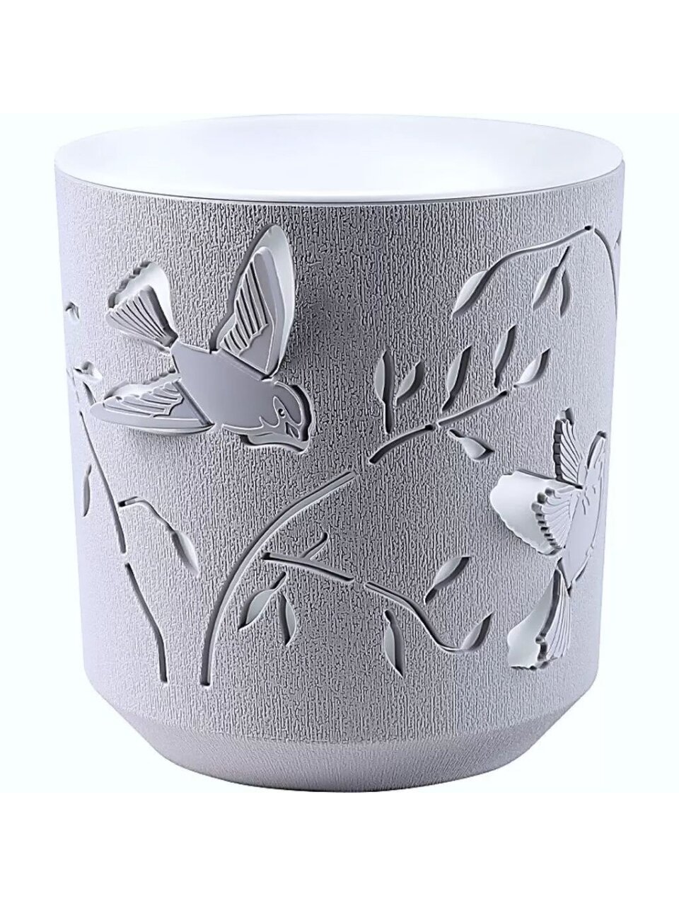 Кашпо пластик, 1.25 л, 16.2х13.5 см, универсальное, серый жемчуг/белое, La Decoro, Колибри, КШ-4648