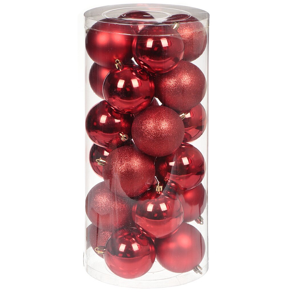 Елочный шар 24 шт, красный, 8 см, пластик, SYQC-012226R