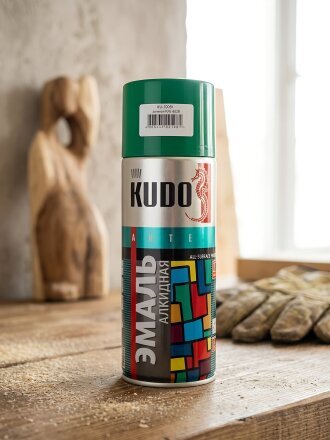 Эмаль аэрозольная, KUDO, универсальная, алкидная, глянцевая, зеленая, 520 мл, KU-10081