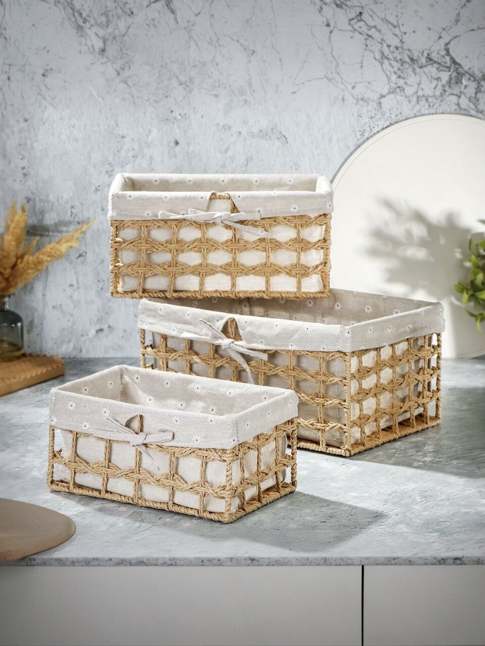 Набор корзин 3 шт, прямоугольный, плетеный, 34х24х16 см, 30х20х14 см, 26х16х12 см, МП, B090090