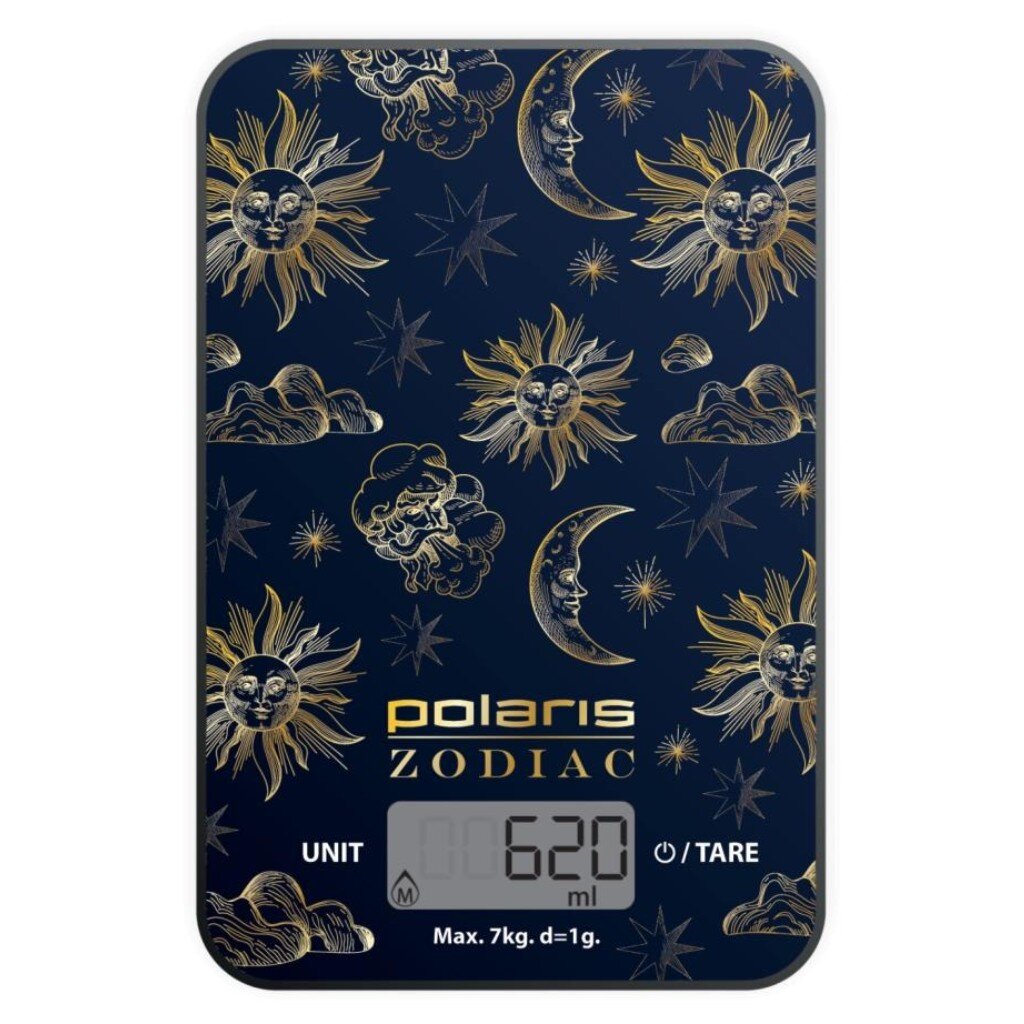 Весы кухонные электронные, стекло, пластик, Polaris, PKS 0759DG, точность 1 г, до 7 кг кг, рисунок, 019995