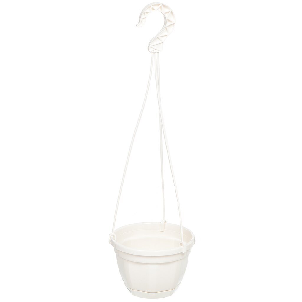 Кашпо подвесное 1 л, 15 см, с поддоном, белое, Мультипласт, Ника, MPG6313