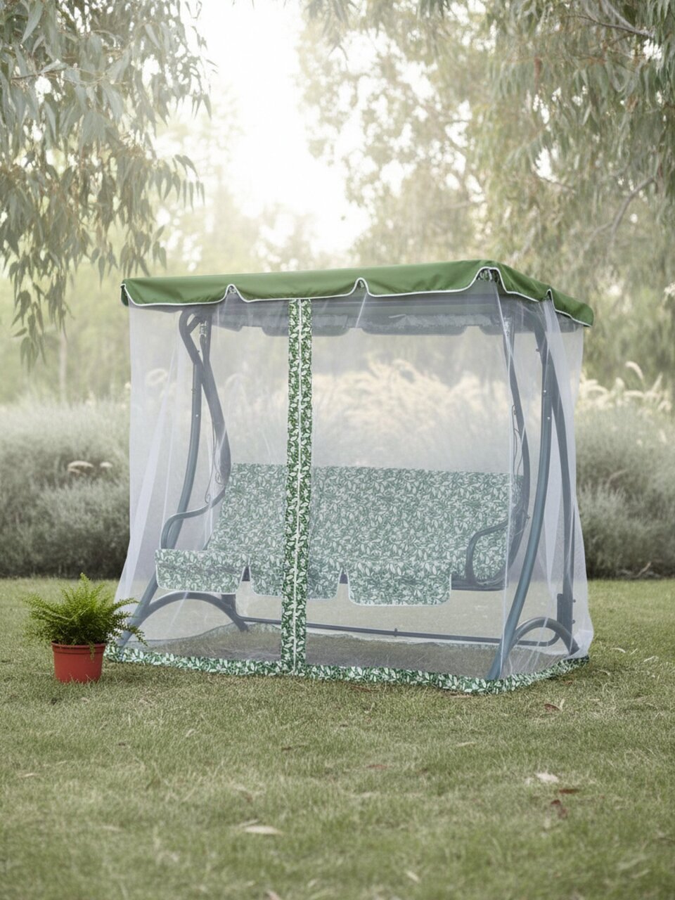 Качели садовые 3-местные, 198х115х176 см, 250 кг, Green Days, с москитной сеткой, зеленые, LG5400M-dp2, металл