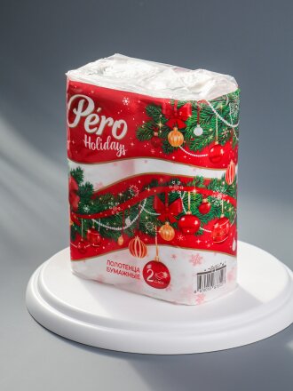 Полотенце бумажное 2 слоя, 2 рулона, 12 м, белое, Pero, Holidays