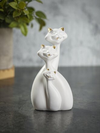 Фигурка декоративная полистоун, Семья котов, 13 см, белая, Y4-9113