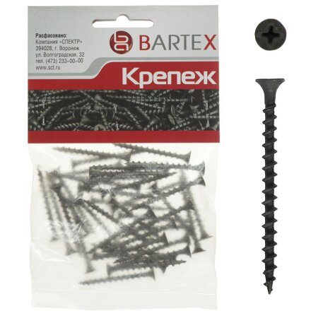 Саморез по дереву и гипсокартону, диаметр 3.5х55 мм, 30 шт, пакет, Bartex