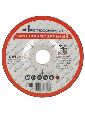 Круг шлифовальный Профессионал, 12560, диаметр 125х6 мм