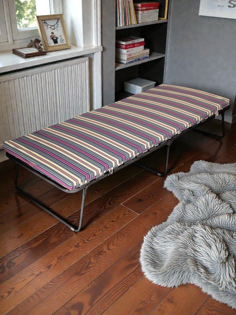 Раскладушка 194х79х41 см, 120 кг, Верона, мягкая, сталь, ламели, матрас в комплекте, поролон, в ассортименте