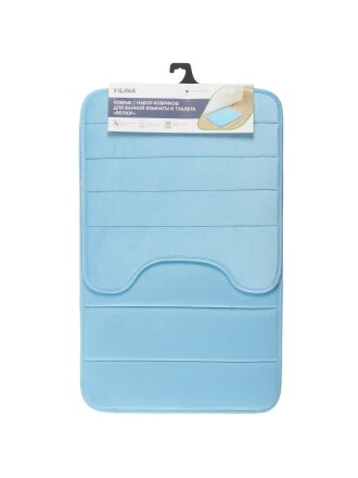 Набор ковриков для ванной и туалета, антискользящий, 2 шт, 0.5х0.8, 0.5х0.5 м, велюр, голубой, Вилина, 7173