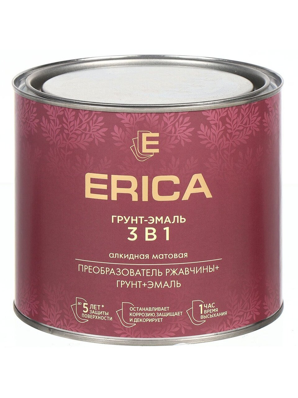 Грунт-эмаль Erica, по ржавчине, алкидная, красно-коричневая, 1.8 кг