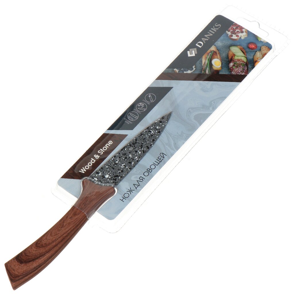 Нож кухонный Daniks, Wood&amp;Stone, для овощей, нержавеющая сталь, 9 см, рукоятка пластик, YW-A233-PA
